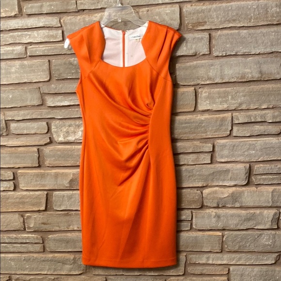 Calvin Klein Elegant Orange Sleeveless Dress Size 4 - Picture 2 of 8
